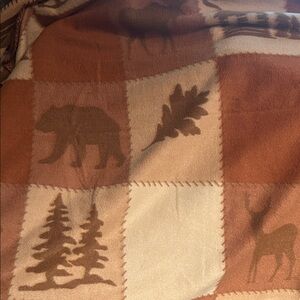 Scene Weaver Rustic Wildlife Fleece Blanket Bears Trees Cabin Checkered